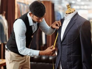 Paralelo de un sastre haciendo un traje a la medida en referencia a software para empresas hecho a la medida