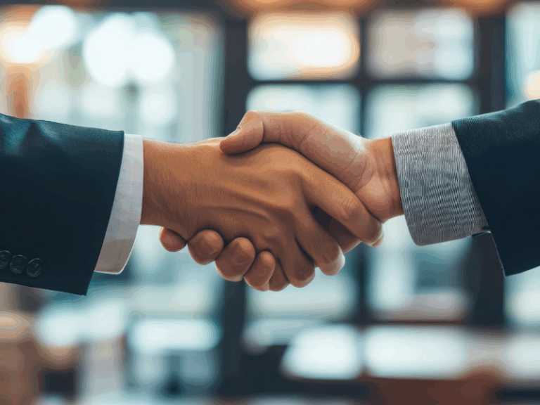 Profesionales cerrando acuerdo de nivel de servicio SLA entre cliente y proveedor.