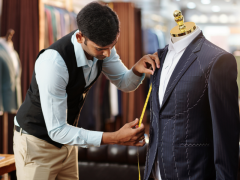 Paralelo de un sastre haciendo un traje a la medida en referencia a software para empresas hecho a la medida