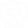 Pantalla de computador con un engranaje que dice MVP, representando la validación de un producto mínimo viable