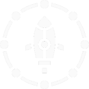 Ícono lineal de nodos conectados a un cohete central, representando MLOps liviano para despliegues controlados.