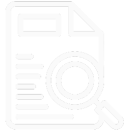 Ícono lineal de documento con lupa, representando revisión automatizada y validación de cumplimiento normativo.