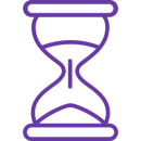 Ícono lineal de reloj de arena que representa tiempos de desarrollo lentos y demoras en entregas.