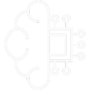 Ícono lineal de cerebro conectado a un chip, representando machine learning aplicado a funcionalidades inteligentes.
