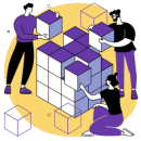 icon-celula-trabajo Equipo de Amsoft desarrollando una nueva solución tecnológica