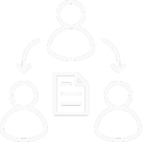Ícono de tres personas conectadas que representa la asignación de tareas y su trazabilidad operativa.
