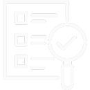 Ícono de checklist con lupa que simboliza la digitalización de inspecciones, hallazgos e incidentes.