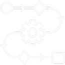 Ícono de engranaje y flujo de procesos que simboliza una operación ordenada y trazable.