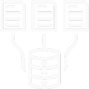 Ícono de base de datos con documentos superiores que representa la centralización y orden operativo.