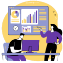 Ilustración de trabajadores revisando un panel de registro diario, representando actividades operativas en terreno.